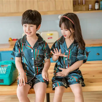 

Baby Pajamas Summer Air Conditioning Clothes Model Silk Short Sleeved Shorts Suit Cross Border Foreign Trade Men And Women Child