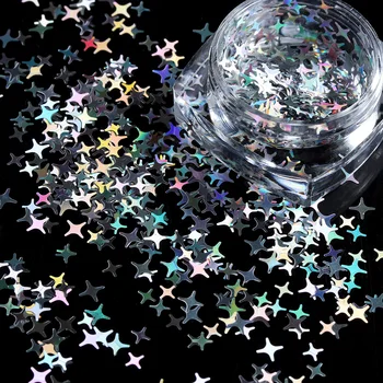 

1 Box NEW 3MM 4MM Mixed Size Four Angle Star Nail Thin Paillette Flakes Laser Glitter Sequins DIY Manicure Makeup Body Art Decor