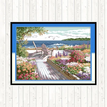 

Seaside Landscapes Patterns Needlework Set for Embroidery Counted Fabric 14CT 11CT DMC Printed on Canvas DIY Hand Decor Painting