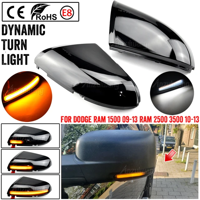 LED Side Mirror Turn Signal & Puddle Lights For Dodge RAM 1500/2500/3500 (2009-2019) – Sequential Amber, White Puddle