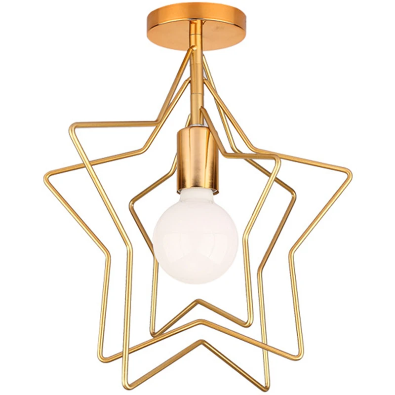 

New Creative Pentagram Iron Industrial Wind Ceiling Light Retro Circle E27 Black/Gold Ceiling Lamp for Restaurant Bar Coffee Sho