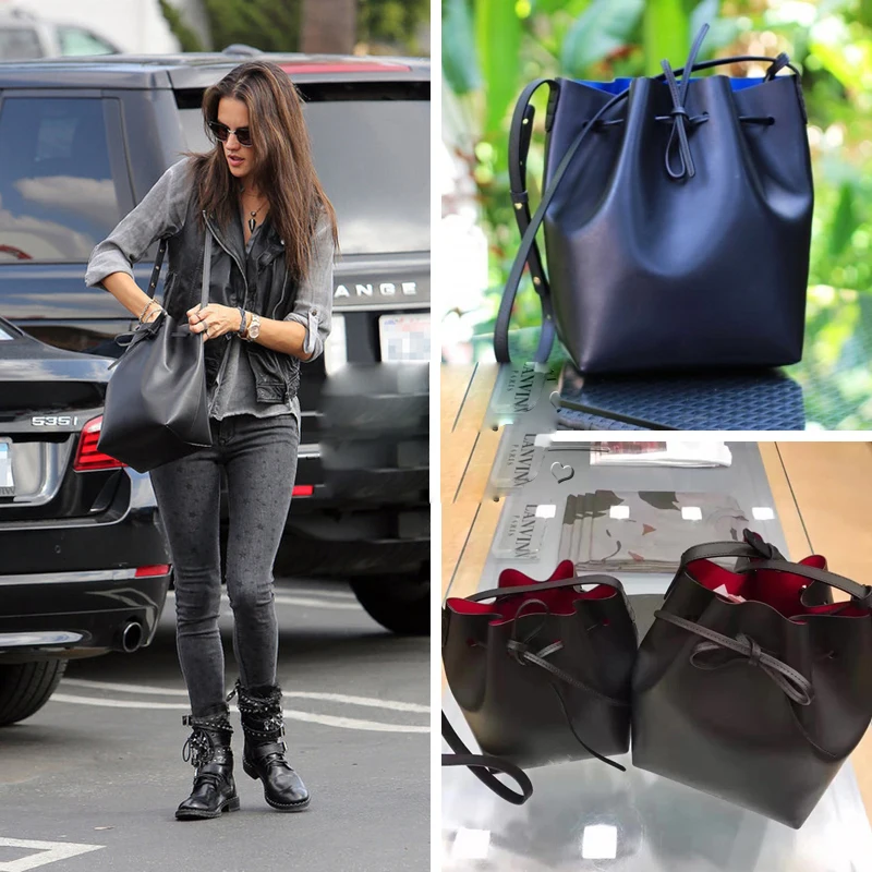

2019 hot selling bucket bag Genuine Leather large size shoulder high quality multi function fashion leather bags female