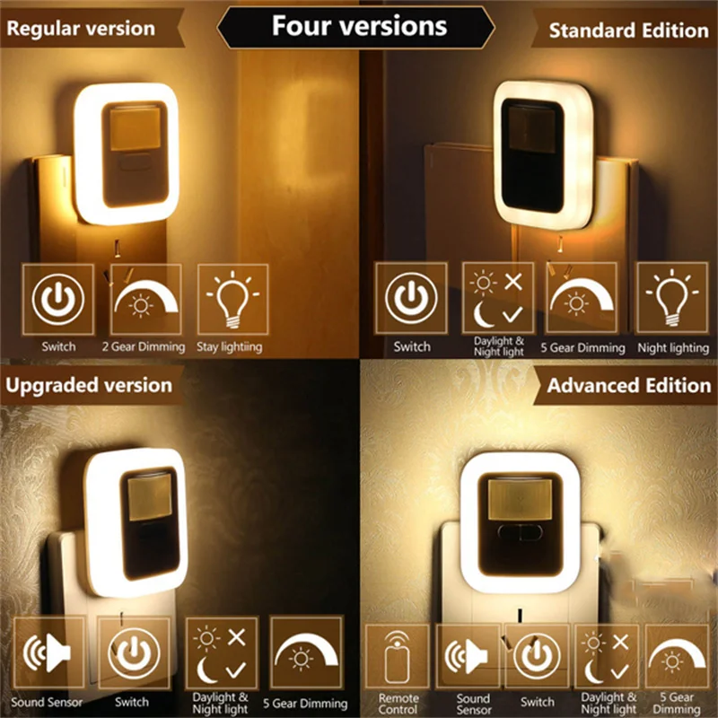 Led Motion Sound Sensor Night Light Bedroom Decor Lamp Home Staircase Closet Aisle Decorative Night Lamp Christmas Kids Gifts