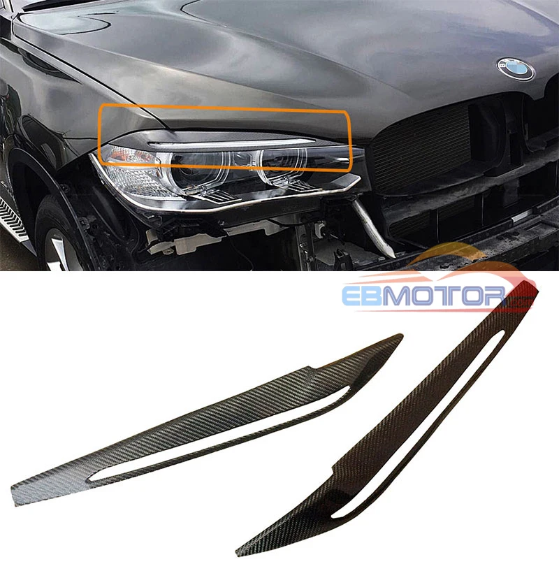 ebmotor-com Real Carbon Fiber Front Head Light Eyelids Eyebrows 1set Fit For BMW X6 F16 2016UP 