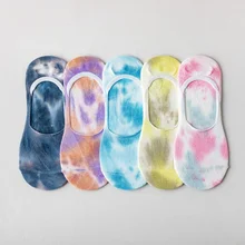 Wholesale Summer and Spring Tie Dye Vivid Color Socks No Show Cotton Anti-slip Socks for Woman