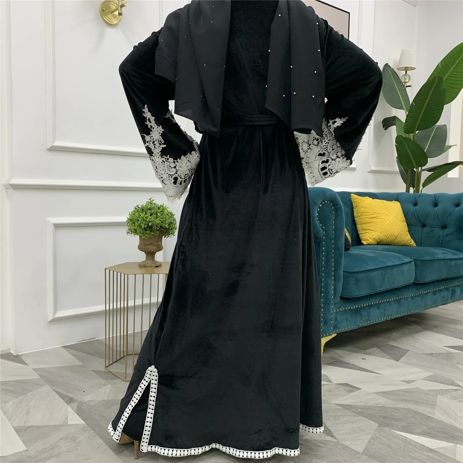 faglært Tid session Plus Size Velvet Abaya For Women Kimono Kaftan Dubai Arabic Islam Lace  Cardigan Muslim Hijab Dress Turkish Islamic Clothing - Abaya - AliExpress