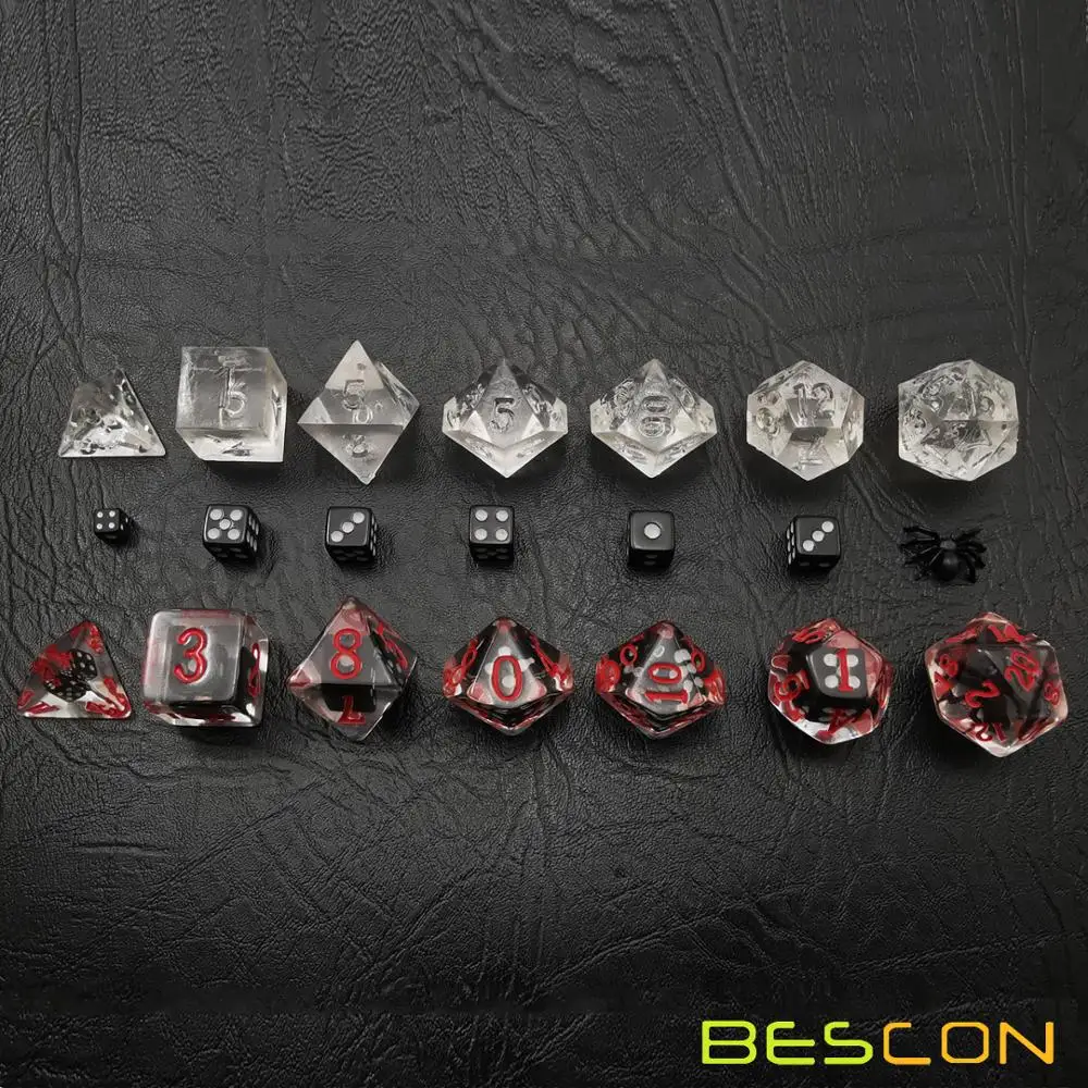 Bescon Novelty Spider Polyhedral Dice Set, Black Spider RPG Dice set of 7 3