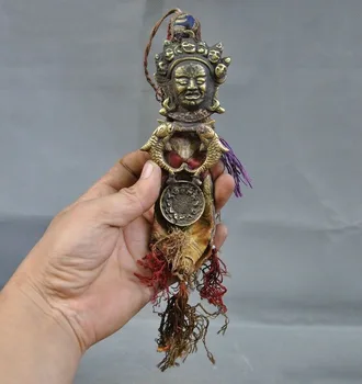 

wedding decoration 8"Tibet Bronze Silk cloth Mahakala Buddha Head Fish Zodiac Animal Amulet Pendant