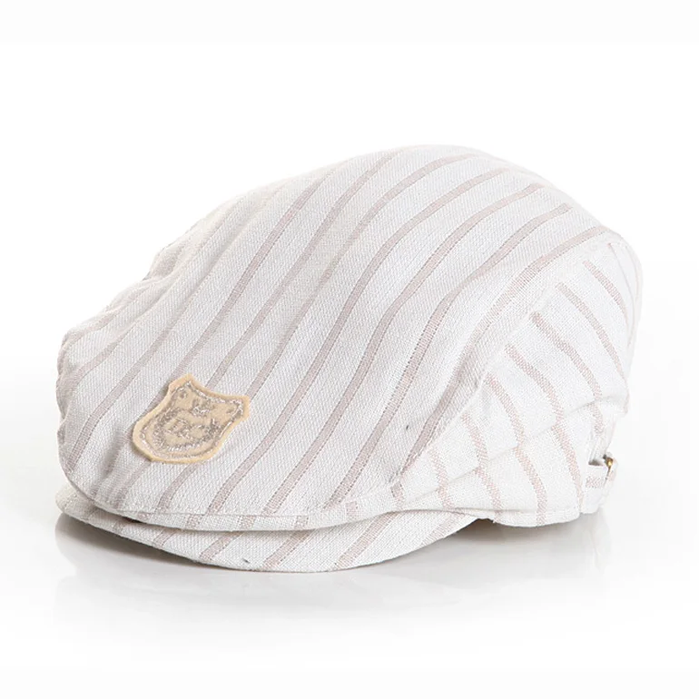 White striped Модная детская шапка, Красивый хлопковый льняной берет для маленьких мальчиков, эластичная детская шапка, аксессуары для малышей от 1 до 2 лет, 3 цвета - Цвет: White striped