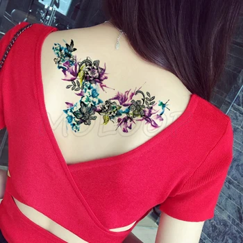 

Temporary Tattoo Sticker plant flower garland ink color sexy chest back Fake Tatoo waterproof Flash Tatto Art for Woman girl