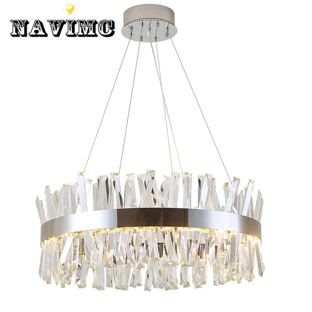 

round design modern crystal chandelier lighting luxury dinning room living room lights chrome LED lamp