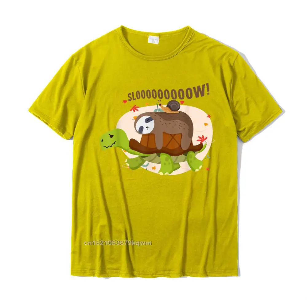 Family Tops & Tees New Coming Crewneck Casual Short Sleeve Cotton Fabric Men's T Shirt Casual Tee Shirts Free Shipping Fun Cute Funny Sloth Slow Design T-Shirt__4471 yellow