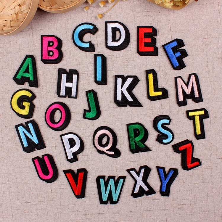 

A-Z 1PC colour cartoon English Alphabet Letter Mixed Embroidered Iron On Patch For Clothing Badge Paste For Clothes Bag Pant Sew