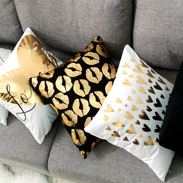 Love Black And White Bronzing Cushion Decorative Pillows Gold Foil Geometric Pillowcase Home Decor Sofa Throw Pillow 17*17inch 4