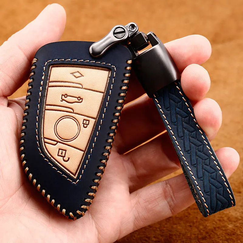 Leather Car Key Case Remote Cover for BMW 1 2 3 4 5 6 7 Series X1 X3 X4 X5 X6 F30 F34 F10 F07 F20 G30 F15 F16 Chain Accessories