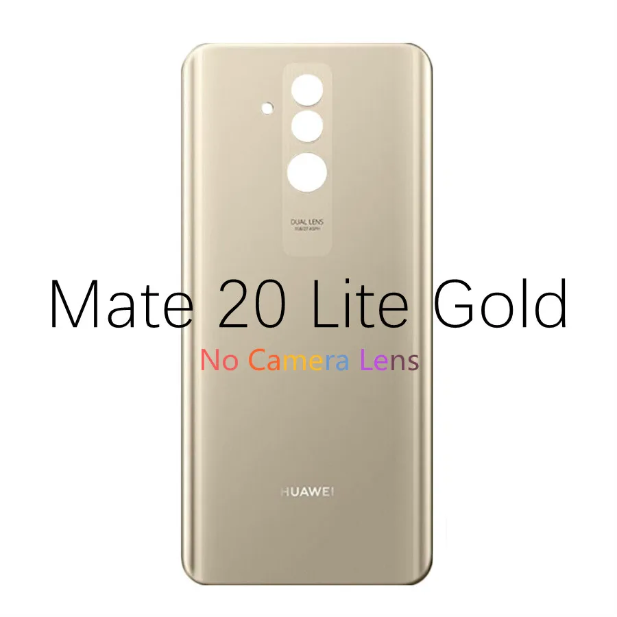 Gold No Lens Для huawei mate 20 Lite задняя крышка батарейного отсека стеклянный корпус дверный чехол с объективом камеры для huawei mate 20 Lite задний корпус Стекло - Цвет: Gold No Lens