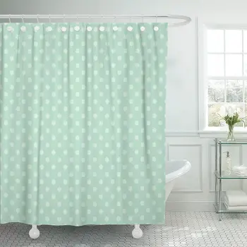 

Blue Polka Mint Green Pattern Baby Pastel Abstract Christmas Shower Curtain Waterproof 72 x 78 Inches Set with Hooks