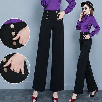 

2020 Spring High Waist Wide Leg Pants Fashion Female Pants Ol Elegant Trousers For Women Pantalon Taille Haute Femme