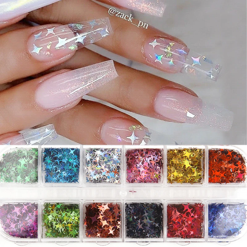 

12 Grids/Box Glitters Nail Sequins Laser Holographic Stars Butterfly Nail Art Flakes Decoration Paillette Manicure Spangles