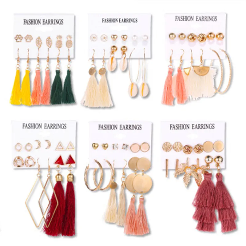

Tassel Acrylic Earrings For Women Bohemian Earrings Set Big Geometric stud Earring 2019 Brincos Female DIY Fashion Jewelry