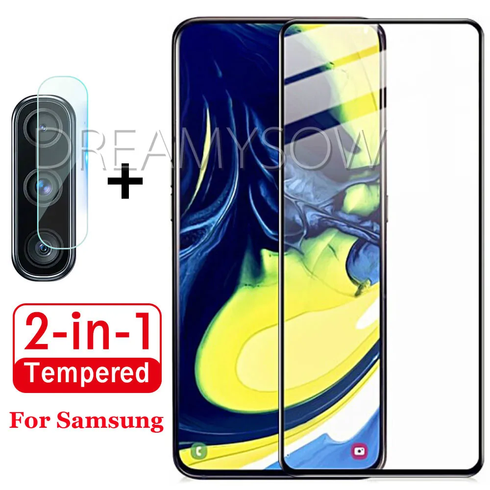 

2 in 1 Full Cover Protective Glass For Samsung Galaxy A50 A30 A60 A20 A70 Back Camera Screen Protector Film Lens Tempered Glass