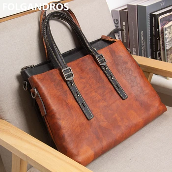 

2020 Designer Brand High Quality Genuine Leather Briefcases Men's Vintage Soft Cow Leather Office Business Document Briefcase