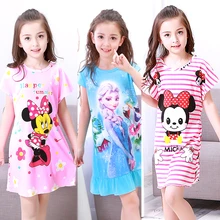 Ночные рубашки принцессы Эльзы для девочек; летняя полосатая мультяшная Ночная сорочка с короткими рукавами; трикотажная пижама; одежда для сна; ночная рубашка для девочек