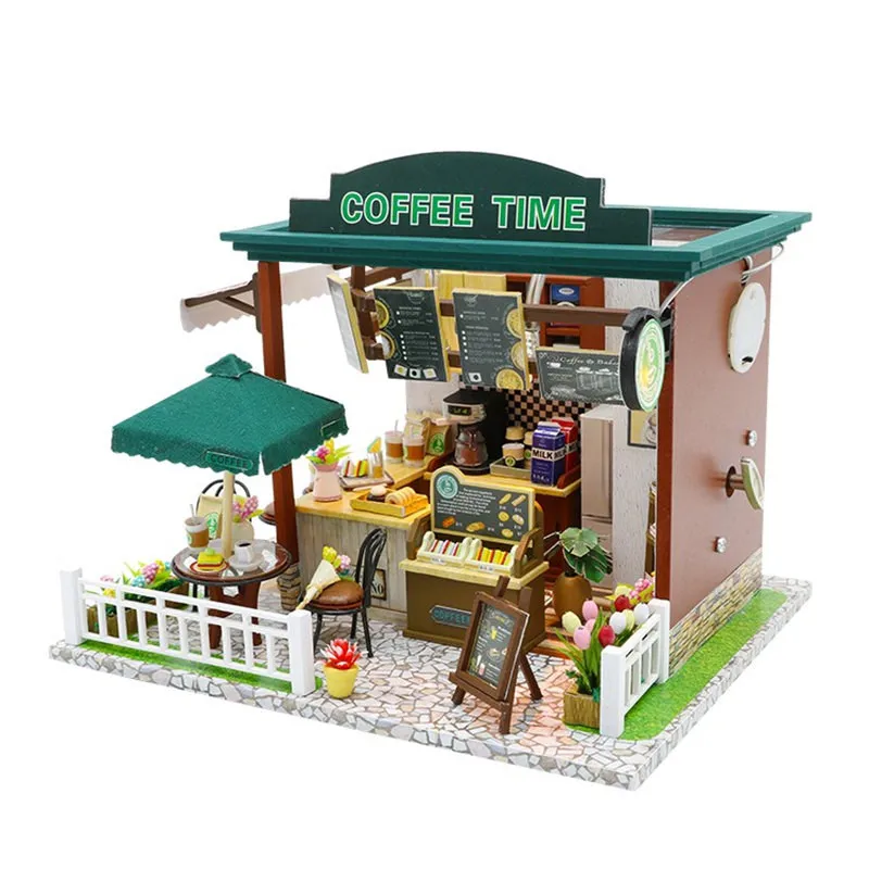 Goede Koffie Poppenhuis Kit Diy Houten Poppenhuis 124 Poppenhuis Miniaturen Huis Accessoires Speelgoed Voor Kinderen Poppenhuis Bouwpakke