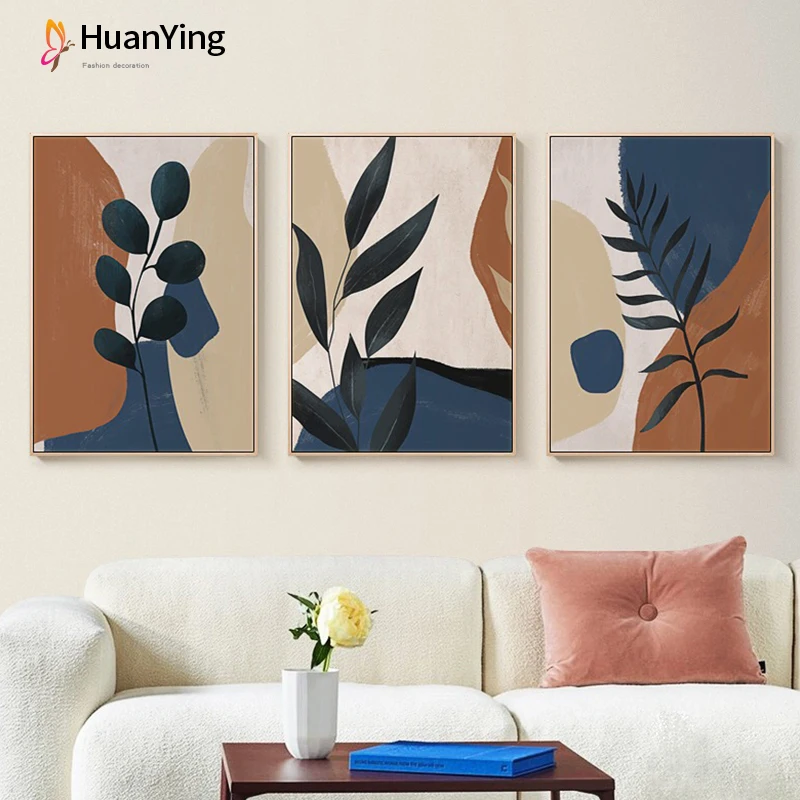 

Creative Green Leaves Canvas Painting Plant n Color Blocks Poster and Print Nordic Home Decor Wall Art Picture for Living Room