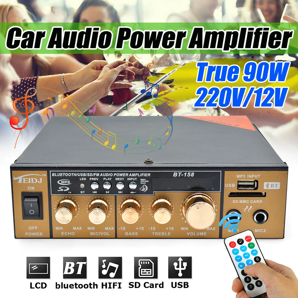 Автомобильный усилитель Bluetooth True 90 Вт Hi Fi стерео мощности FM радио MP3 U диск SD карта
