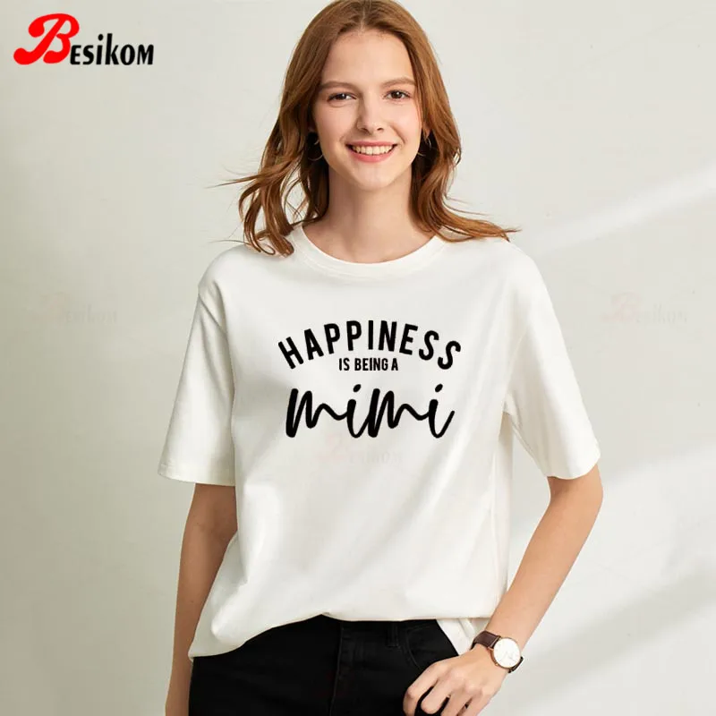 Женская футболка с принтом Besikom Happiness Is Been Mimi модные летние топы короткими