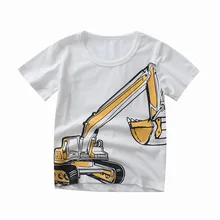 Летняя новая стильная детская футболка из чистого хлопка с принтом экскаватора и короткими рукавами; детская одежда для мальчиков