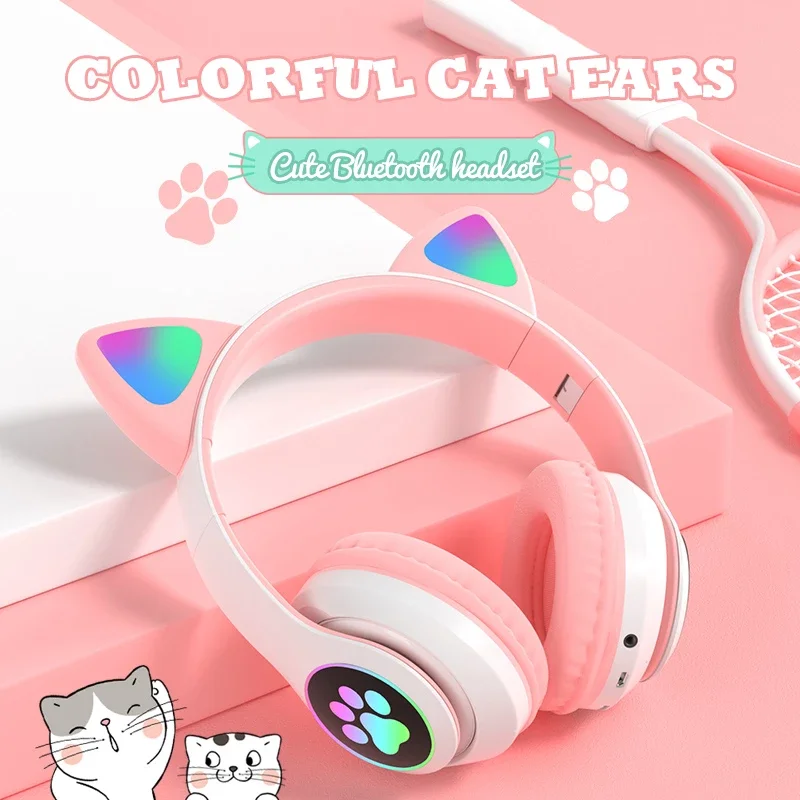 Flash Light Cat Ear Headphone For Girl Friend Kids Women Lady Gaming Headset Wireless Bluetooth 5 0 Headphones Suppose 3 5mm MIC