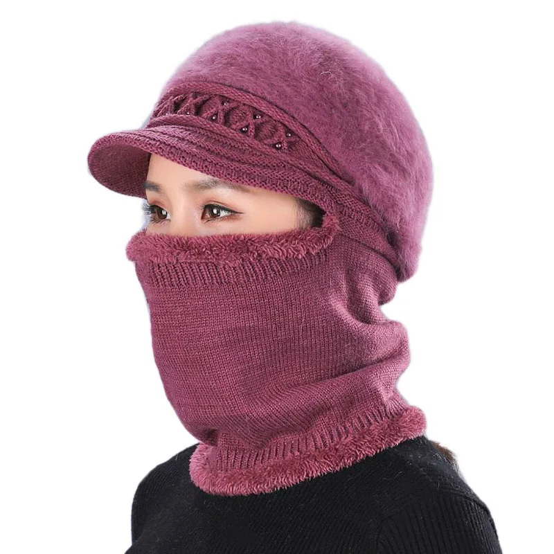 Шапка из кроличьего меха модная зимняя теплая женская шапка для шеи Защита лица