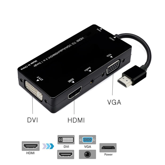 HD 4-в-1 Дисплей конвертер для телевизионные проекторы с HDMI/VGA/DVI Порты LSMK99