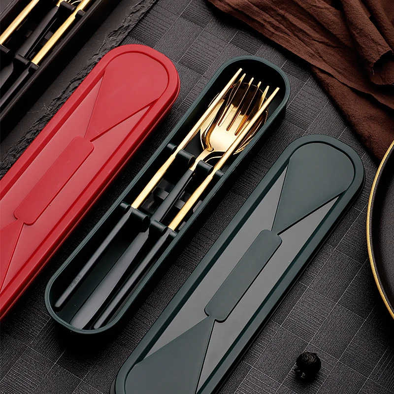 3PCS/Set Cutlery Spoon Fork Chopsticks Set Dinnerware Lunch Tableware With Box 304 Stainless Steel Portable Kitchen Accessories | Дом и сад