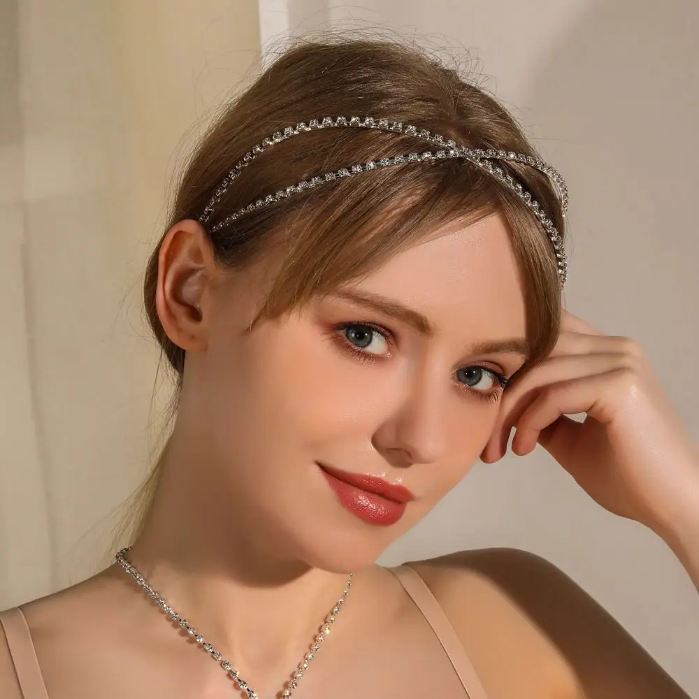 

2021 Fashion New Products Rhinestone Cross Hairpin Hair band Personality Bridal Wedding Accessories Hair Jewelry Headdress Gift
