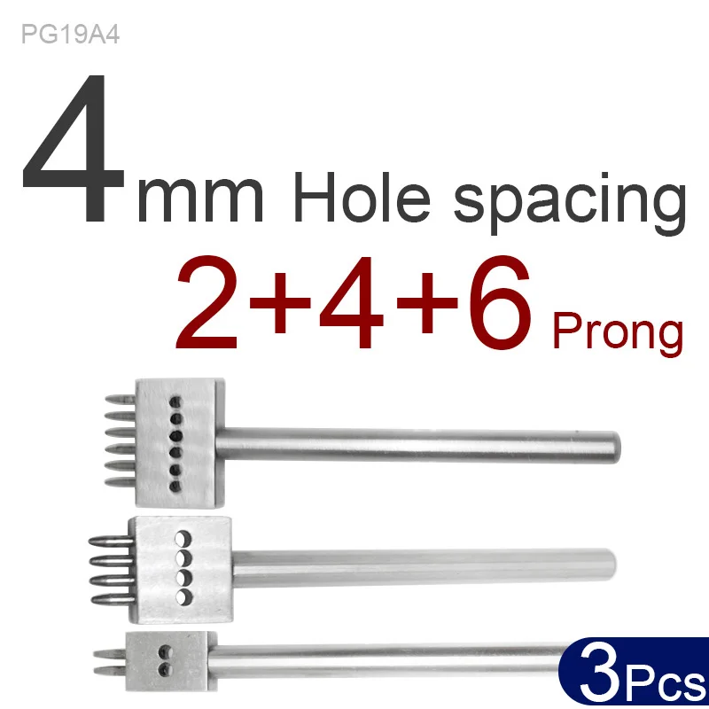 PG19A4 Кожа перфорационный инструмент 1/2/4/6/10 зубец 4/5/6/8 мм расстояние между отверстиями Round1mm Диаметр укалывание Утюг для кожи ремесла с ящик для хранения - Цвет: PG19A4