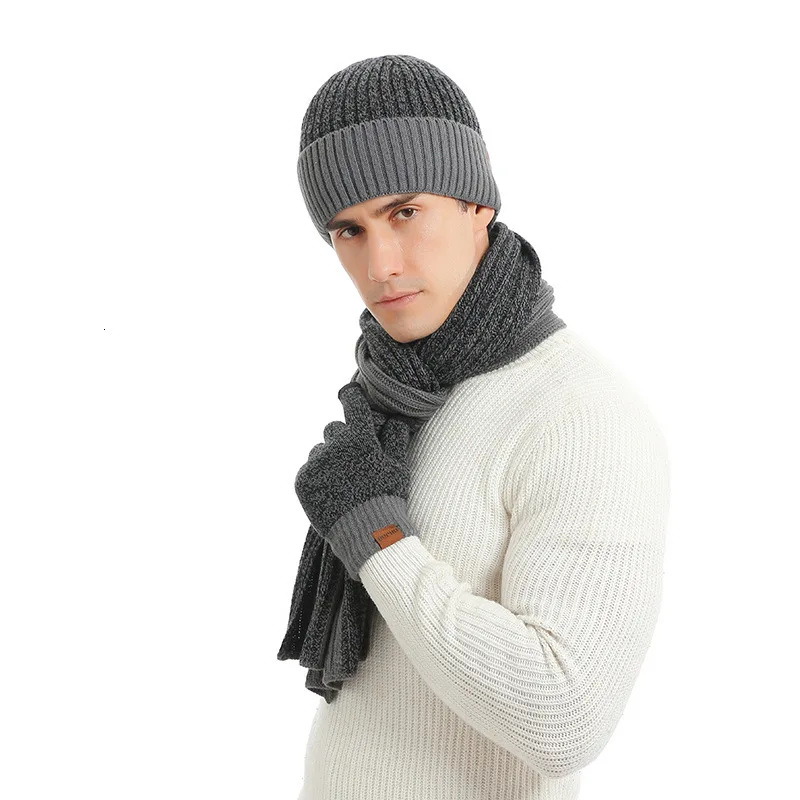 XPeople, мягкий флисовый теплый зимний мужской комплект из 3 предметов, вязаная шапка, длинный шарф, перчатки для сенсорного экрана, подарочный набор, сочетающийся зимний комплект