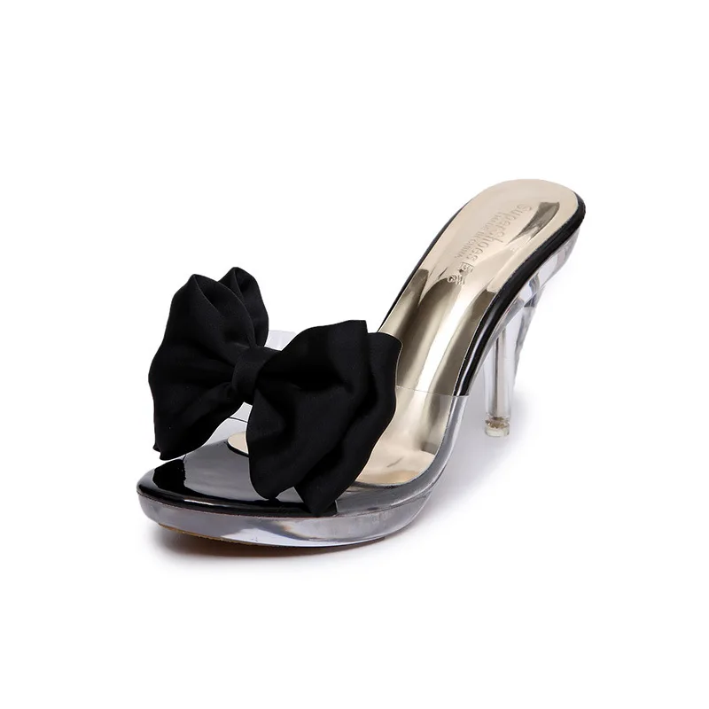 

2019 Summer New Style Seaside Holiday Bow Transparent Slipper Women's Tennis Red Fairy-Style Slippers WOMEN'S High-heeled Shoes