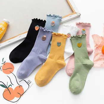 

Sweet Woman Sock Strawberry Socks for Women Solid Color Style Ladies High Standard Sox Female Cotton Trendy Spring Autumn Sokken