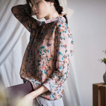 

ancient ways female cotton and linen shirt style western style of design and color printing jacket leisure loose