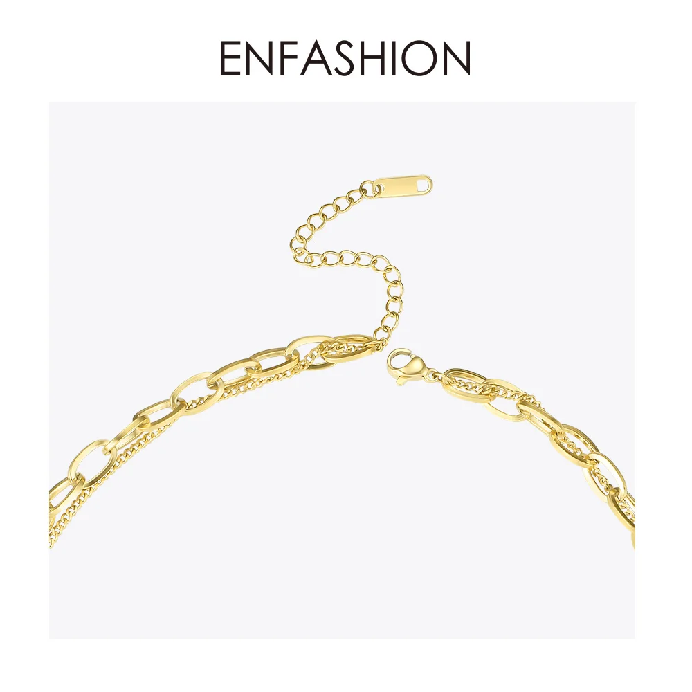 ENFASHION панк чокер с двойной цепочкой ожерелье женское золотого цвета из нержавеющей стали звено цепи ожерелье s Femme модное ювелирное изделие P193034