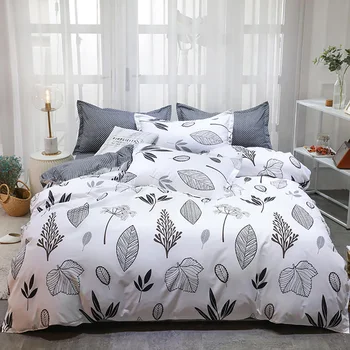 

Thumbedding King Size Bedding Set Leaves Simple Fresh White Duvet Cover Plants Full Twin Single Comfortable Queen Bed Set