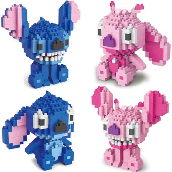 

300pcs Disney blue and pink Stitch Cartoon Mini Micro Diamond Particles Assembled Toy Building Blocks for children toys