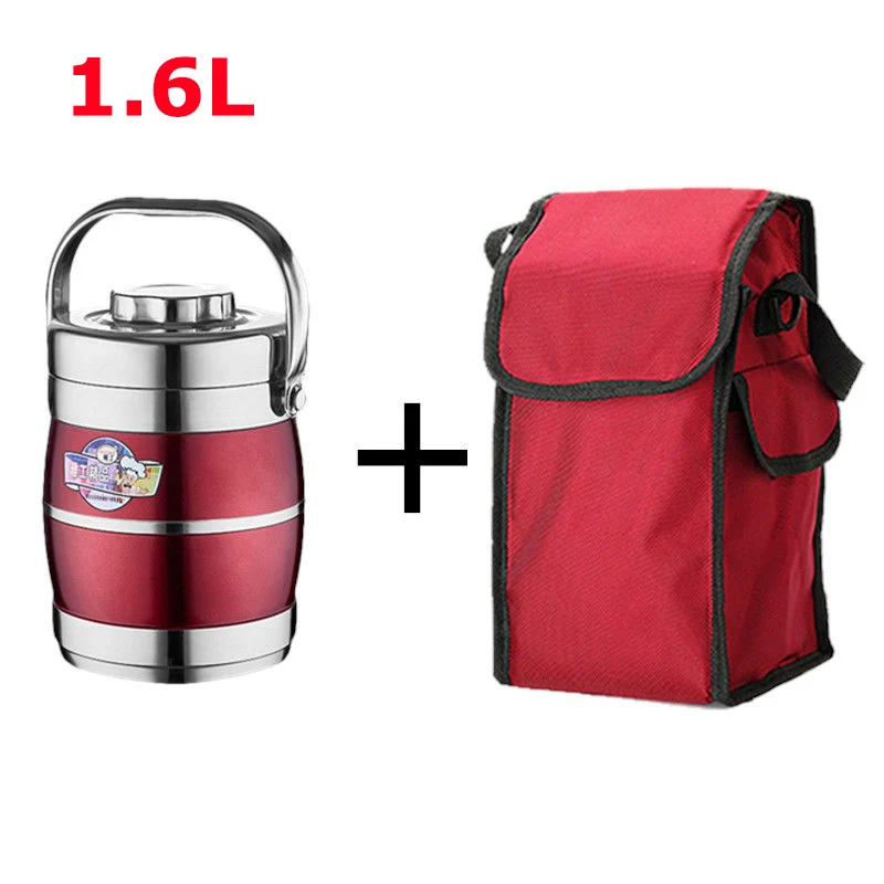 1.6L Red and Bag 2.2L двухслойный вакуумный Термоизолированный Ланч-бокс из нержавеющей стали портативный офисный большой контейнер для еды для взрослых Bento Ланчбокс - Цвет: 1.6L Red and Bag