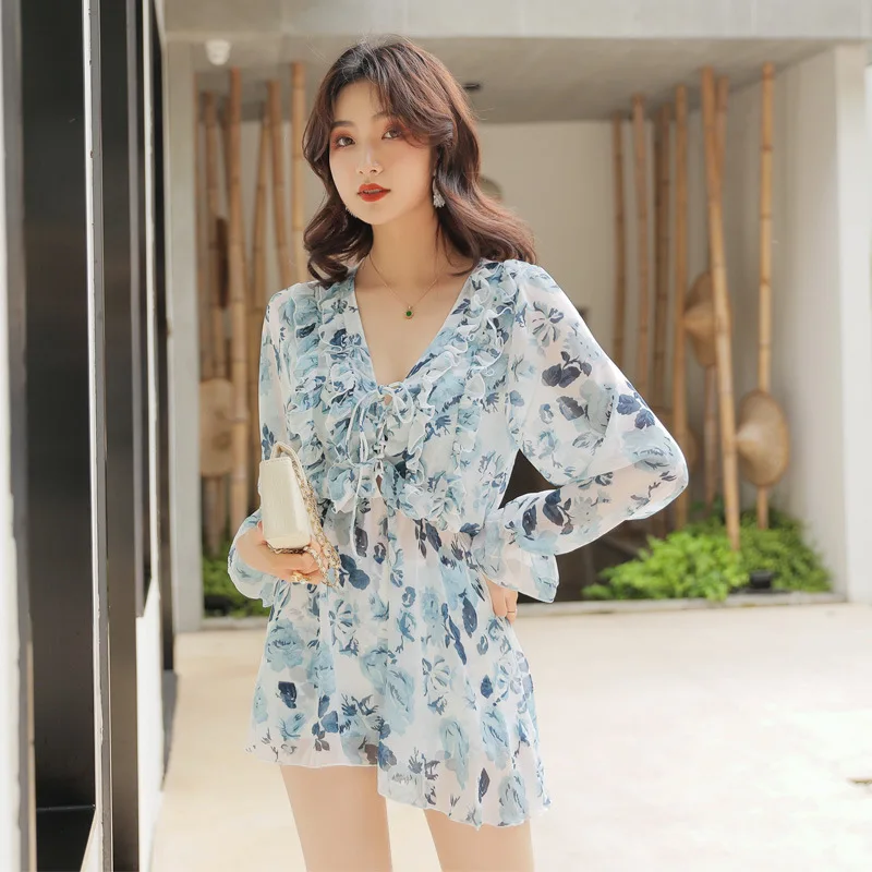

Women's Swimwear Separate Bathing Suit Swiming Women Swimsuit With Push Up Three Piece Korean Sexy Broken Flowers Cute Split