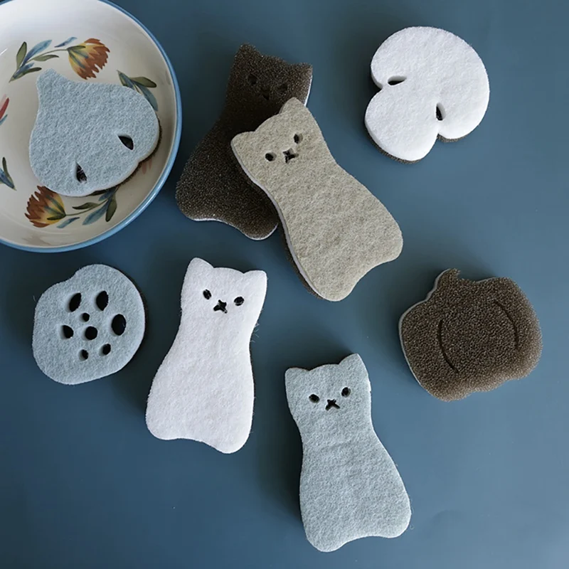 Cute Cat Shape Cleaning Sponge 3 Layer Sponge Strong Water Absorption