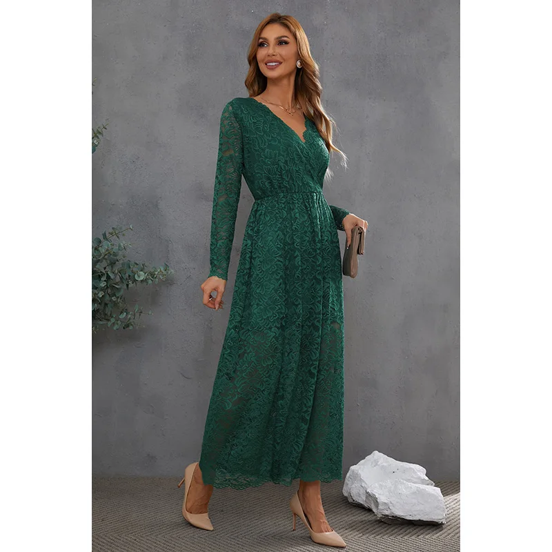

2022 V Neck Sexy Women Clothing Formal Long Sleeve Maxi Dress Ladies