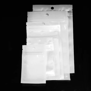 

50/100pcs/pack Self Seal Zipper Plastic Retail Packaging Pack Zip Lock Bag White Package Bags Hang Hole